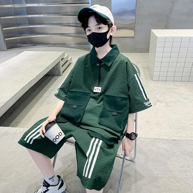 男童夏装短袖套装2025新款儿童运动小少爷夏季男孩痞帅工装两件套