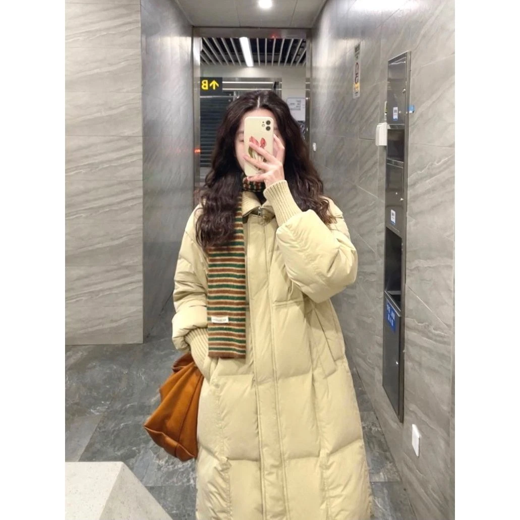 INS CEC百搭中长款翻领棉服女秋冬季新款加厚棉衣宽松外套上衣