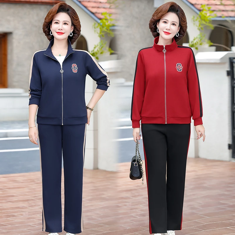 妈妈春装2025新款休闲运动服套装洋气中老年春秋外套女大码两件套