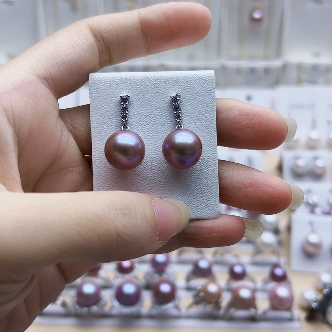 淡水珍珠耳饰银S925镶嵌11.5有纹理