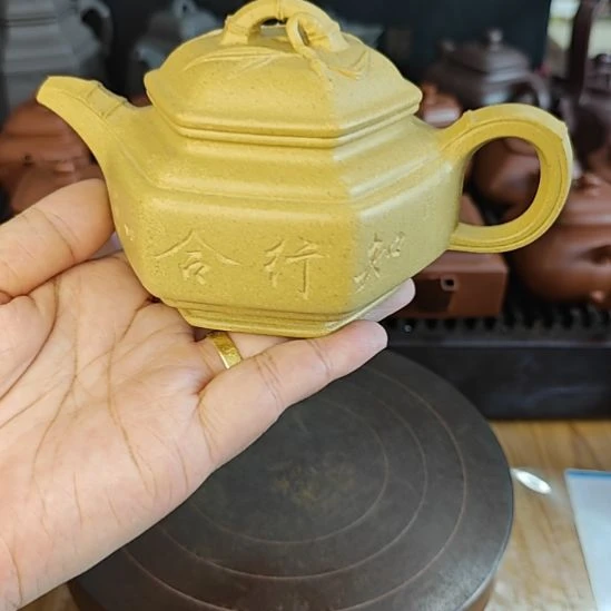 茶壶紫砂六方双线竹鼓