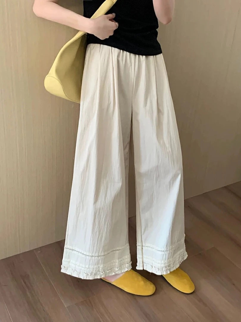 夏季蕾丝花边九分裤宽松显瘦直筒休闲裤百搭防晒阔腿裤T