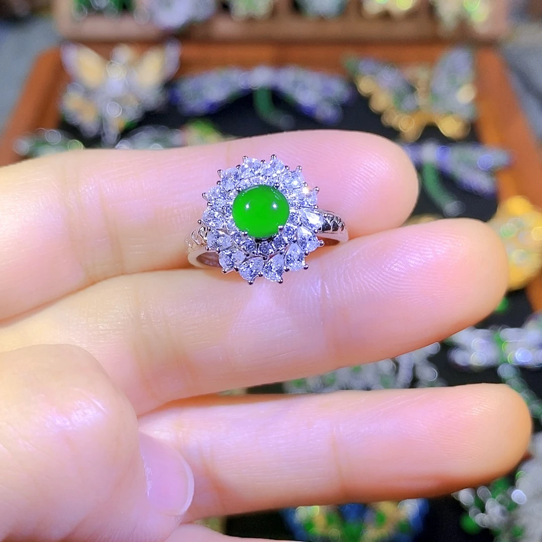 吊坠(不含链)银S925镀金镶嵌翡翠