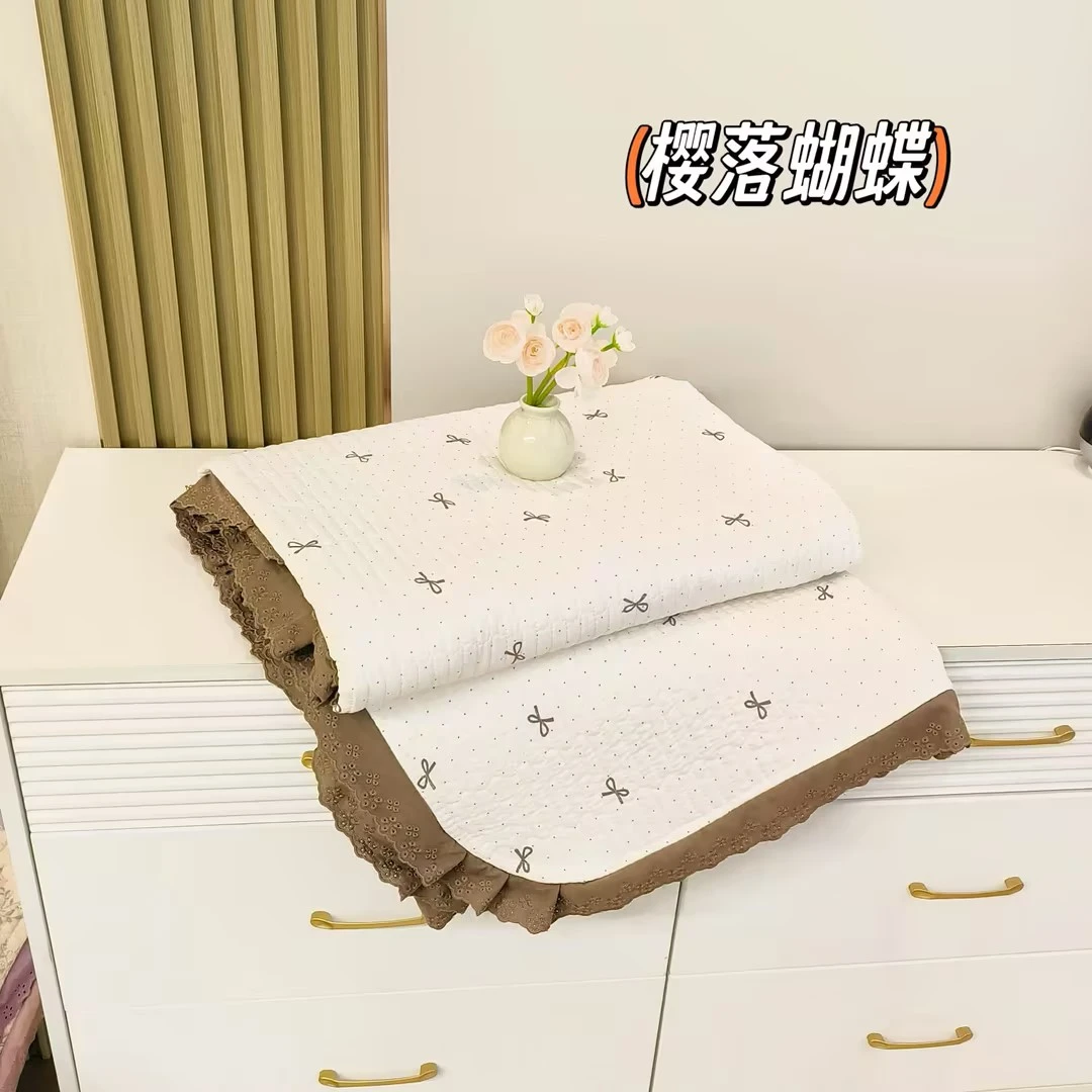 【福运鸟】春夏新款针织双纱花边加大床盖法式花边烂漫温馨