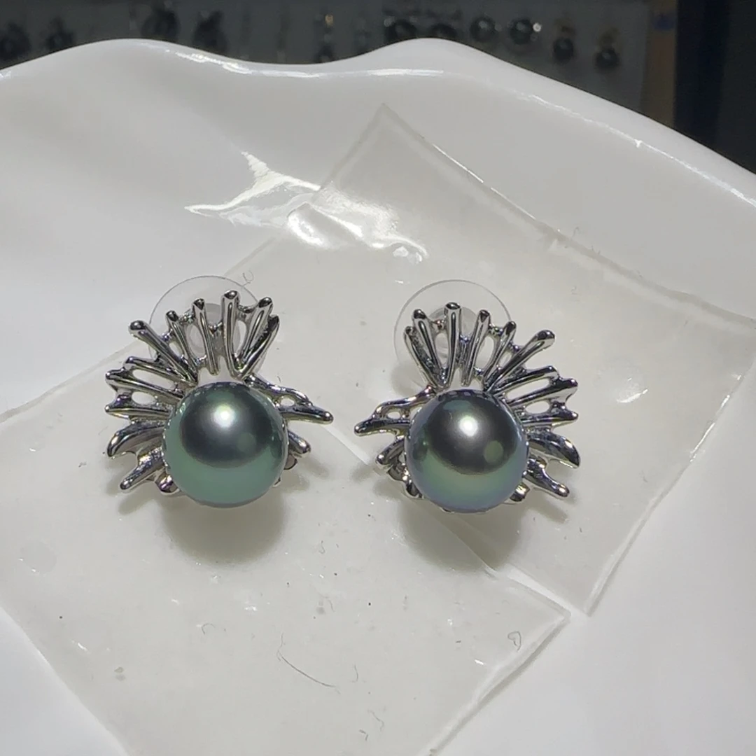 银S925镶嵌海水珍珠耳饰