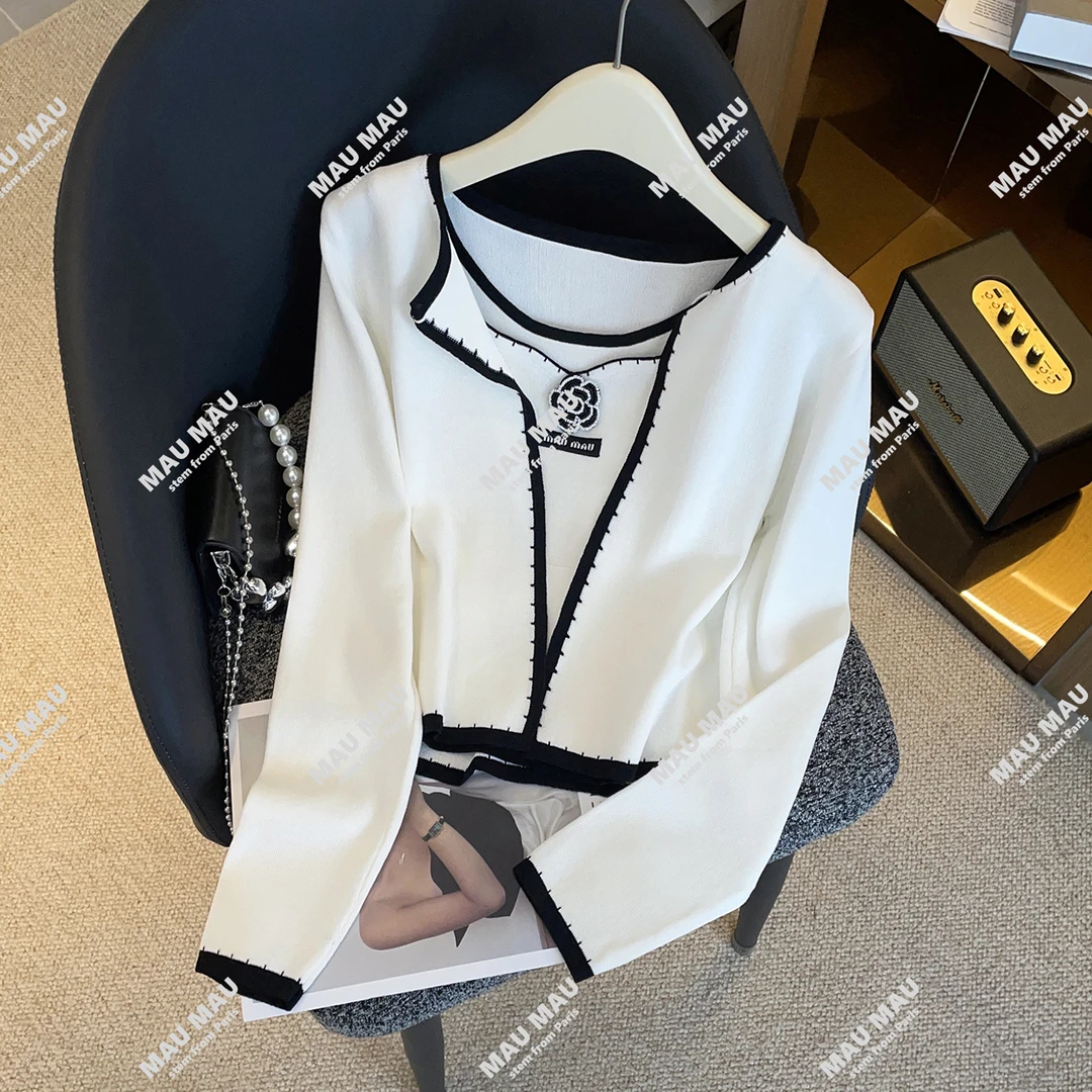 2025秋冬季高端女装法式撞色针织开衫上衣+吊带两件套女DY8860