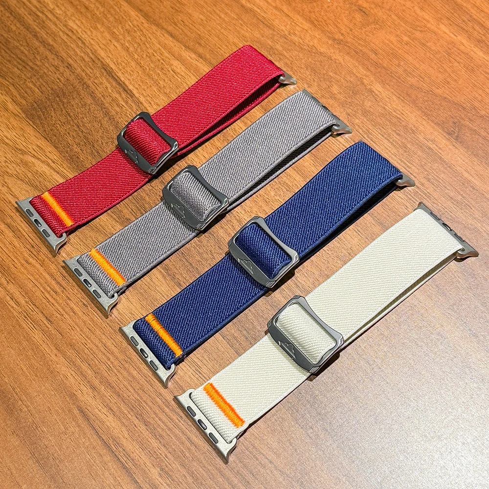 适用AppleWatchultra2代尼龙编织单圈表带苹果iwatchs10/9/8/7/6