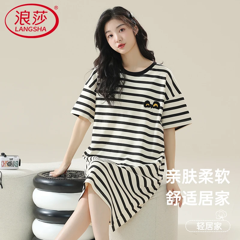 浪莎夏季天爆款纯棉女睡裙夏天棉睡衣2025新款可外穿家居服大码