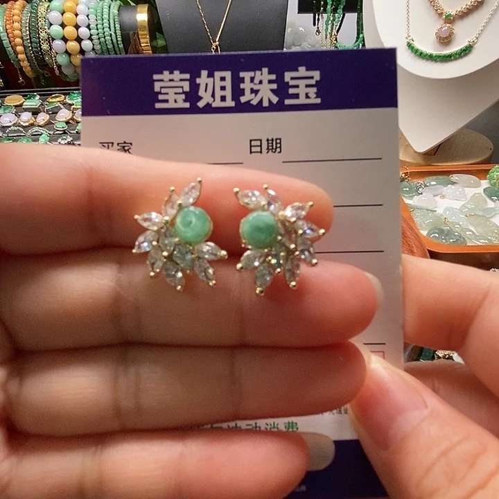 合金翡翠耳饰绿珠耳钉