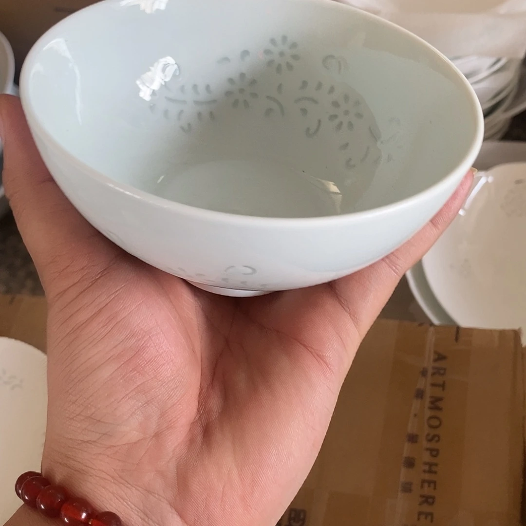 摆件5寸青花玲珑瓷碗