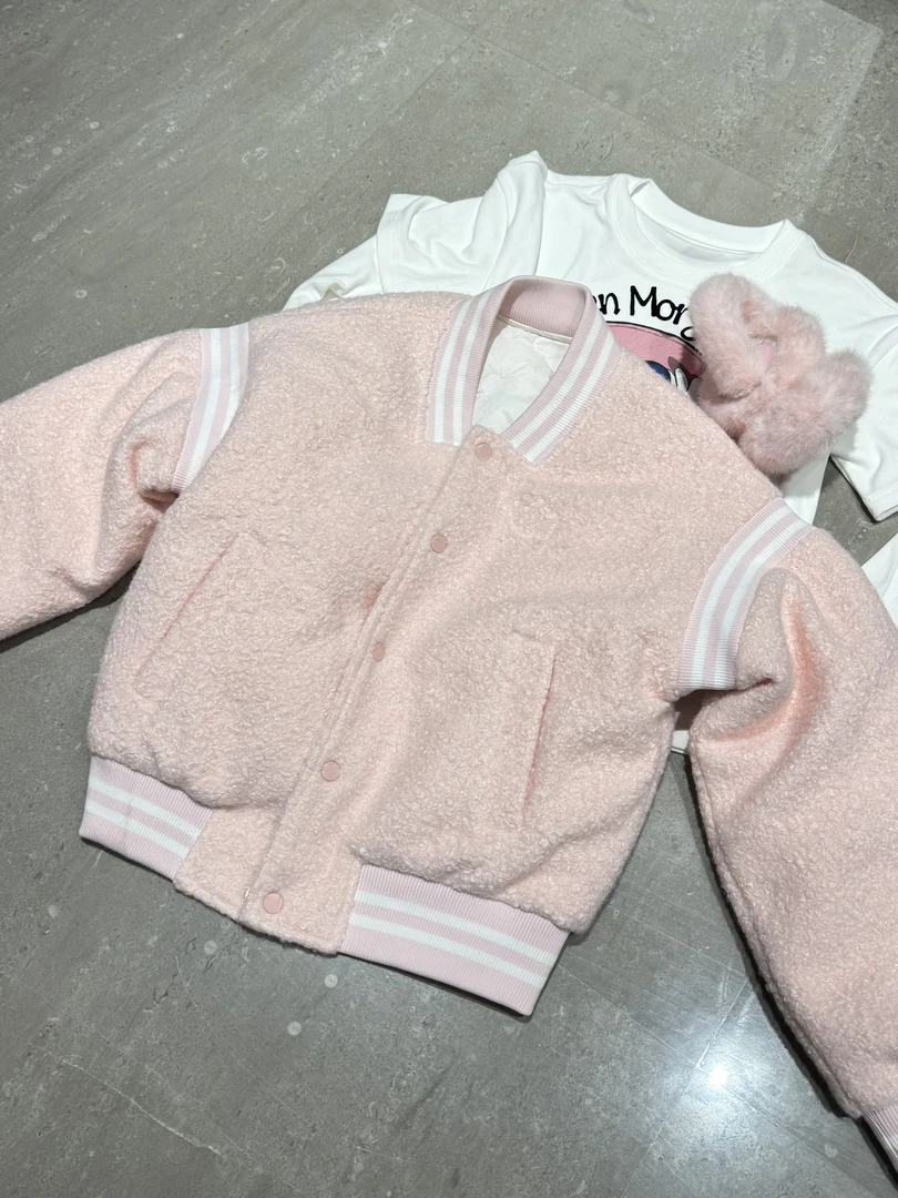 h5849 CC推荐 学院风减龄粉色棒球服棉外套女