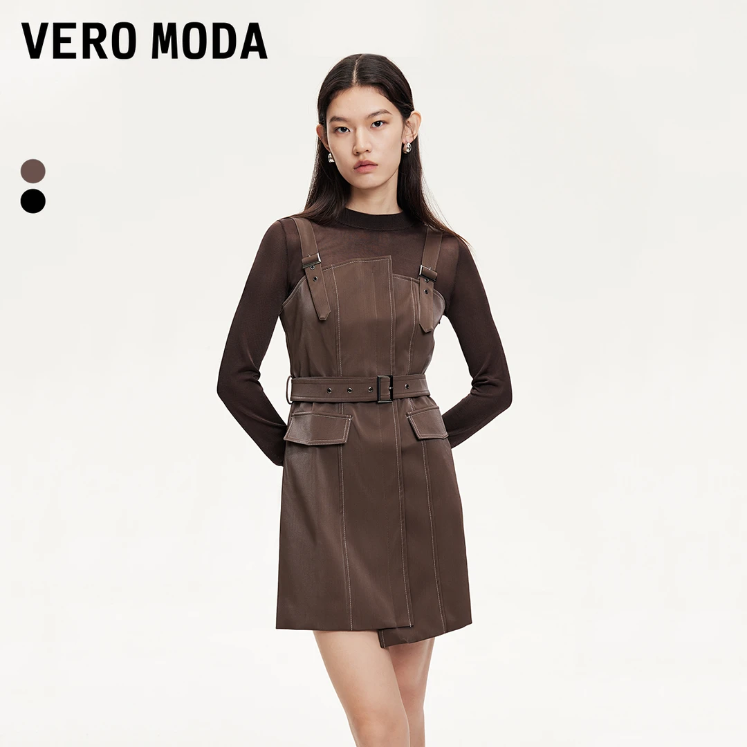 Vero Moda连衣裙女新款网纱透视吊带裙真两件流光风百搭32447C011