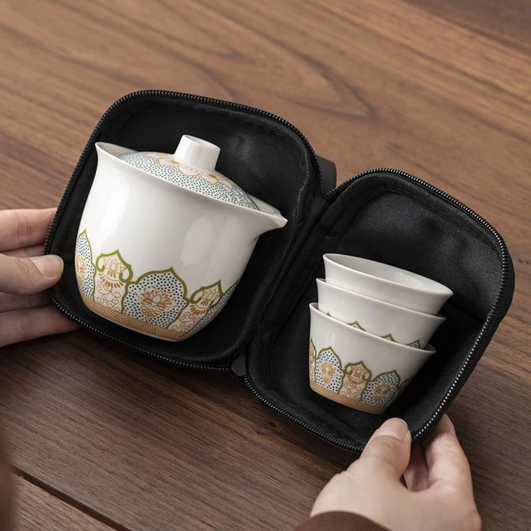 【瓷里】羊脂玉瓷宝相花旅行快客杯H053