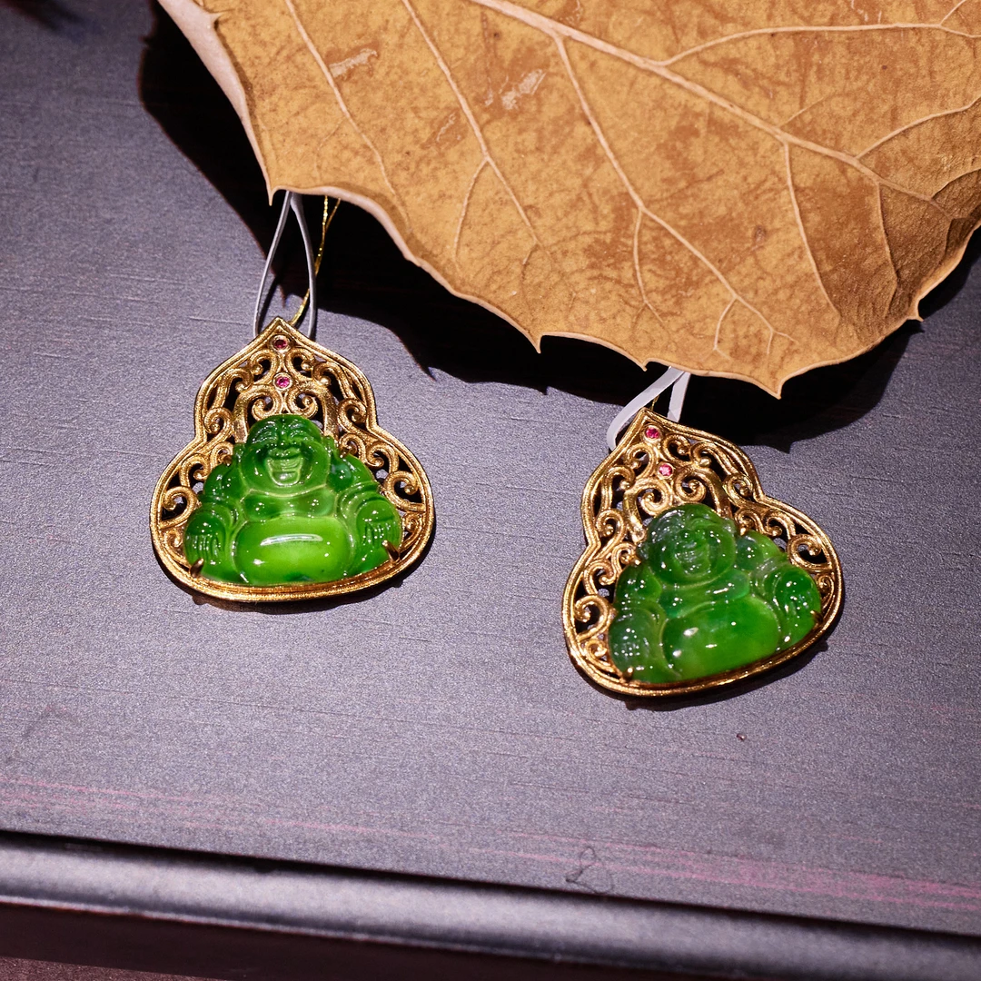 【歪歪】翡翠佛公葫芦形吊坠*18K金镶嵌（多样性发一）XB-H2831