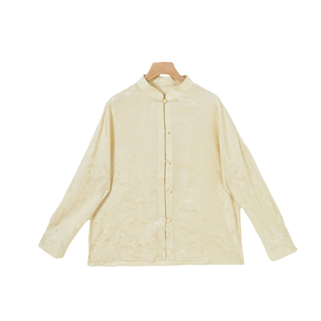 【烟雨】桑蚕丝衬衣女长袖汉元素国风新中式盘扣上衣2313053