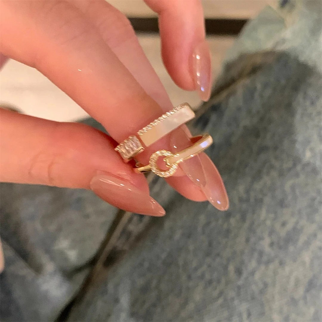 黄铜戒指 轻奢小众简约气质锆石戒指女几何形开口可调节食指戒网