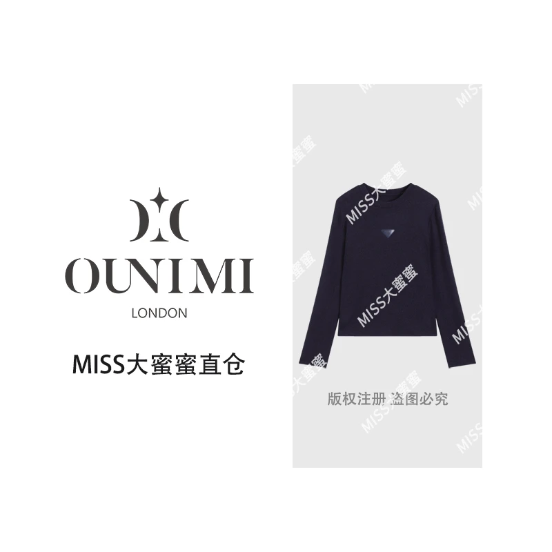 欧倪蜜 OUNIMI 复古港风圆领长袖T恤黑色秋冬女款MM-H72999
