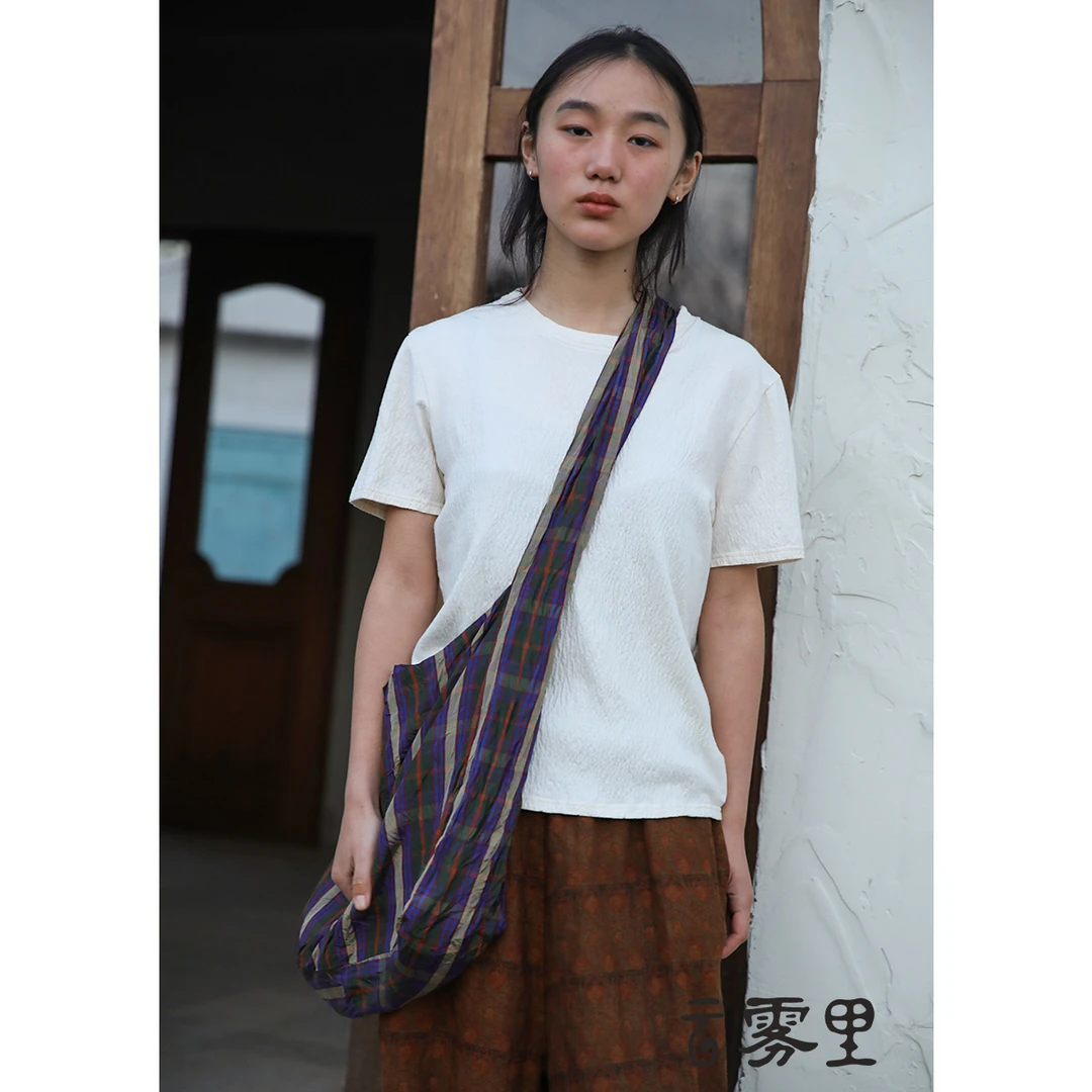 云雾里 原创设计复古文艺松弛感随性宽松手工圆机针织短袖T 5011