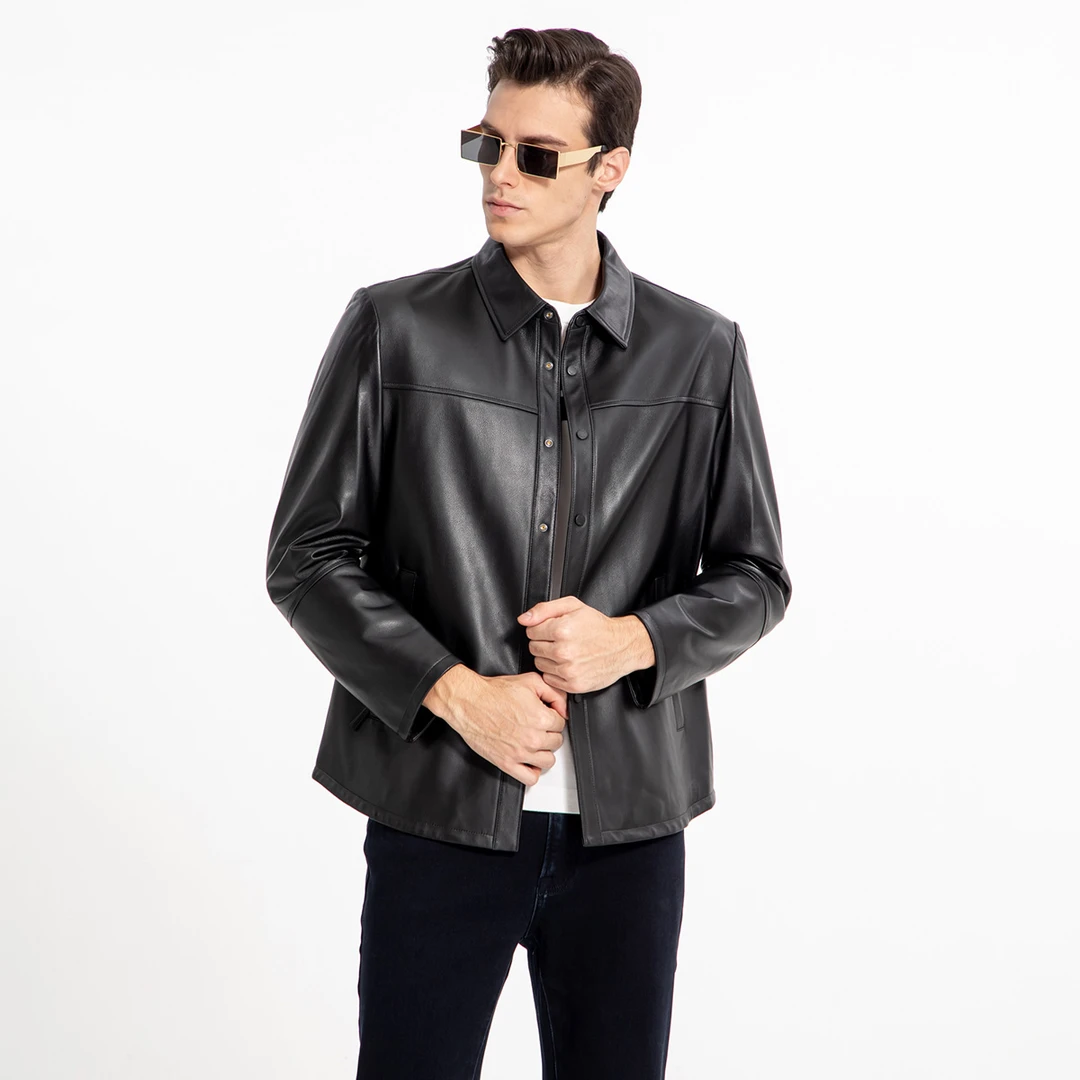 路卡迪龙-【绵羊皮】秋季男士经典商务翻领羊皮皮衣-360245505