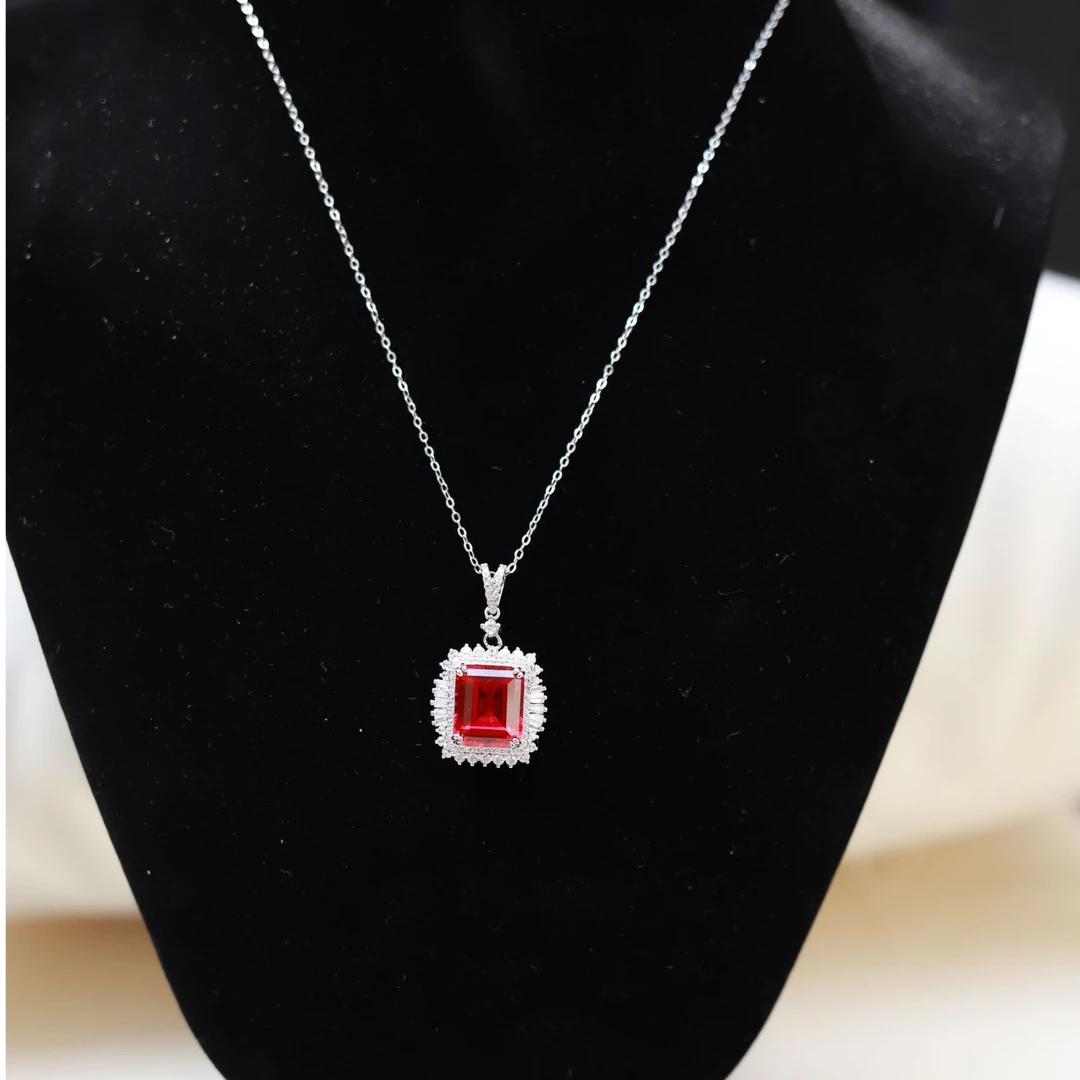 坠链均925银 925银培育红宝项链银色金色轻奢吊坠(ZHFP0445R)