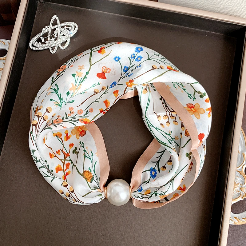 碎花磁铁扣真丝丝巾女桑蚕丝轻奢系脖围巾春夏秋洋气衬衣领巾新款