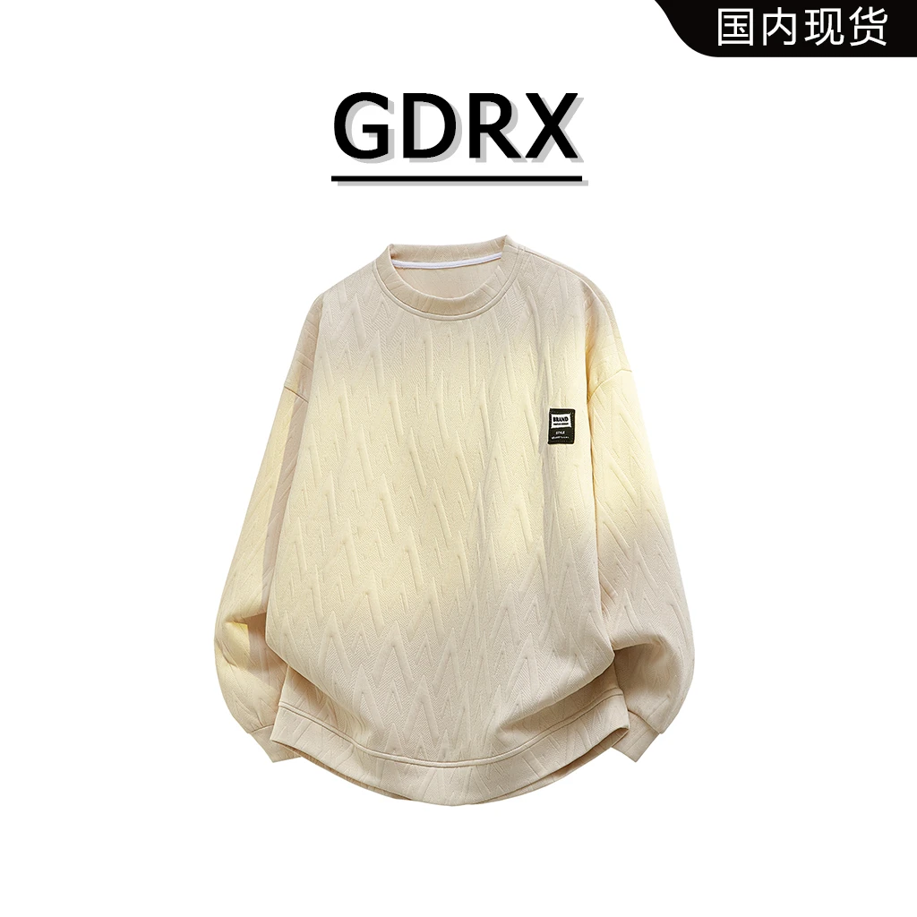 GDRX圆领免烫宽松长袖卫衣男士2025秋季新款提花印花时尚百搭上衣