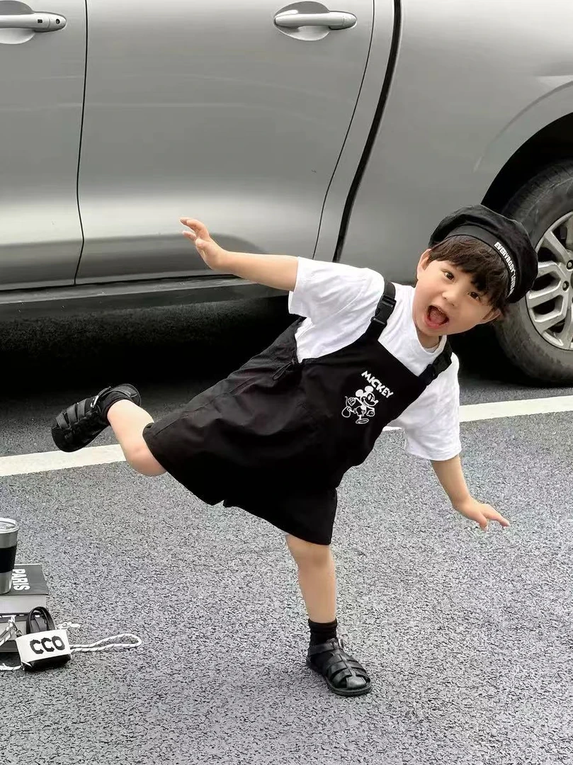 儿童背带裤男童2025夏季新款小童五分裤纯棉