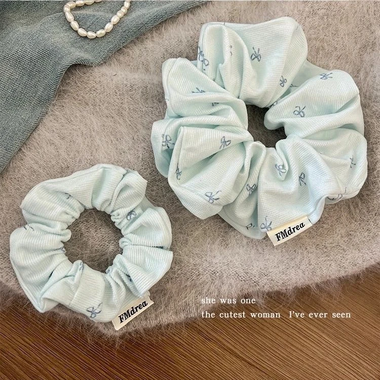 清新蓝色蝴蝶结大肠发圈女高弹力扎丸子头皮筋温柔低马尾发绳头饰