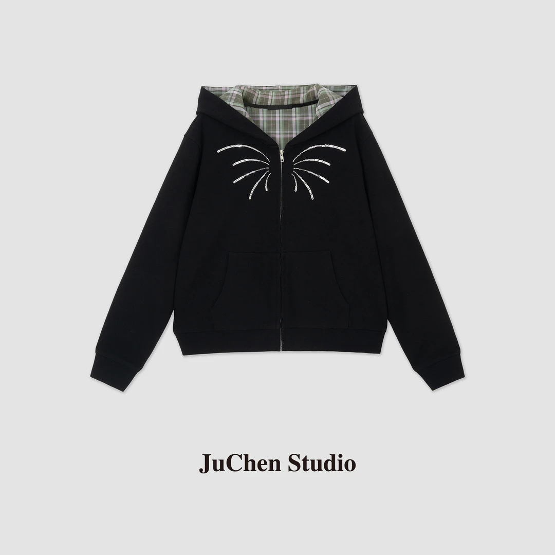 LIBOSHU“绽放光彩”重工烟花亮片双面拼色廓形连帽外套SS123382