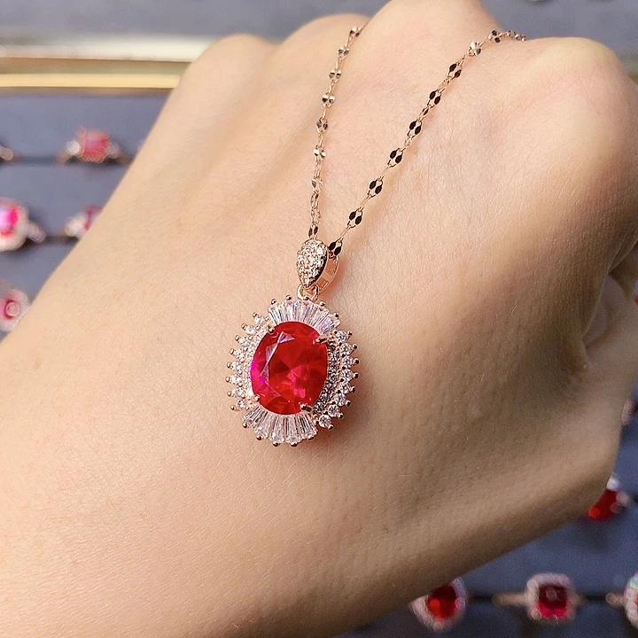 红宝石颈饰银S925镶嵌