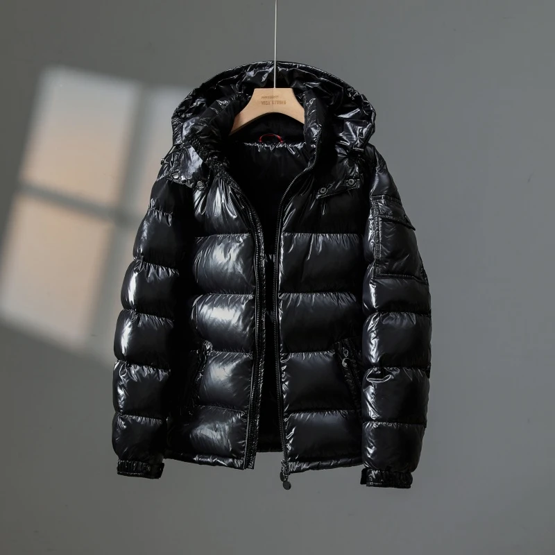 2025韩版新款大码蒙口同款90%白鹅绒羽绒服男女短款加厚亮面外套