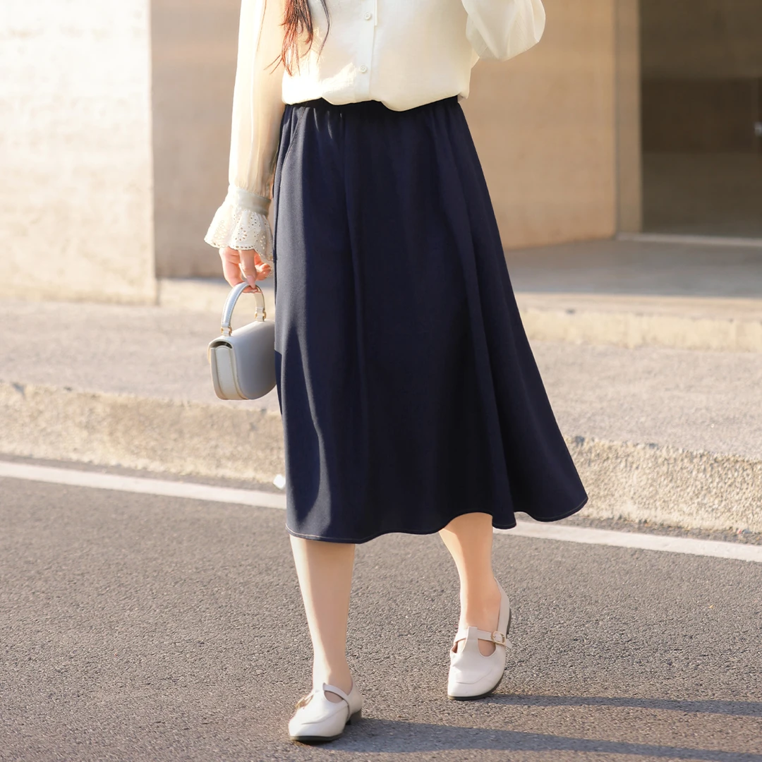 MsShe大码女装2025新款通勤松紧高腰A字仿牛仔半身裙Q2502031