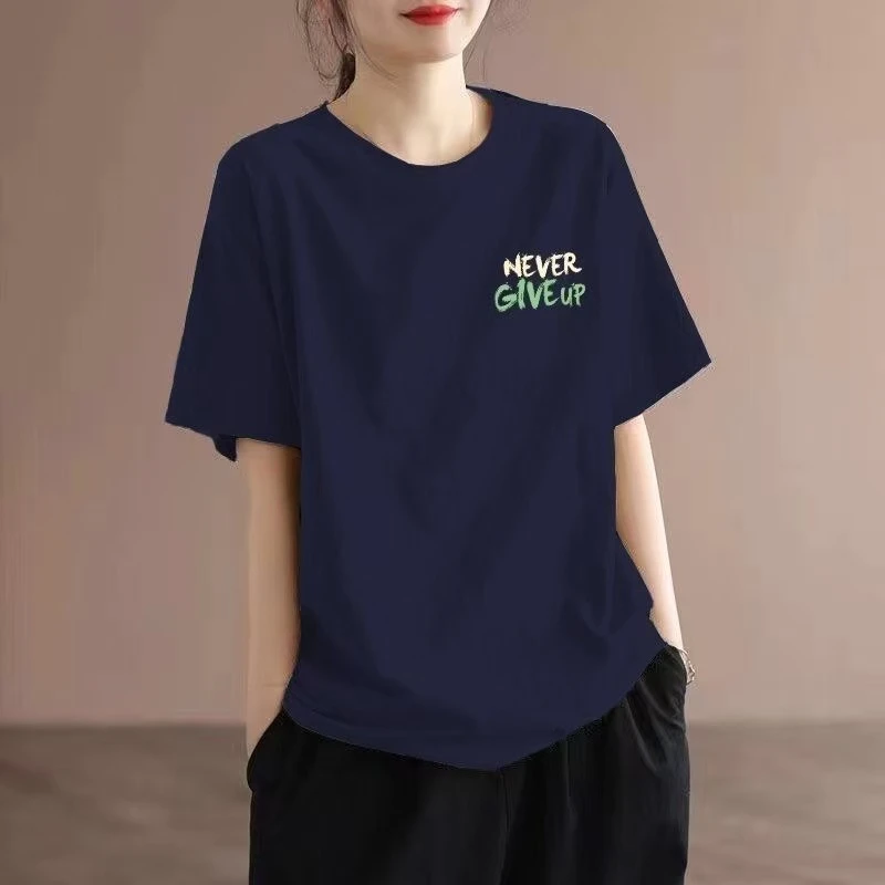 女士夏季百搭T恤休闲宽松圆领ins半袖时尚设计感显瘦小众