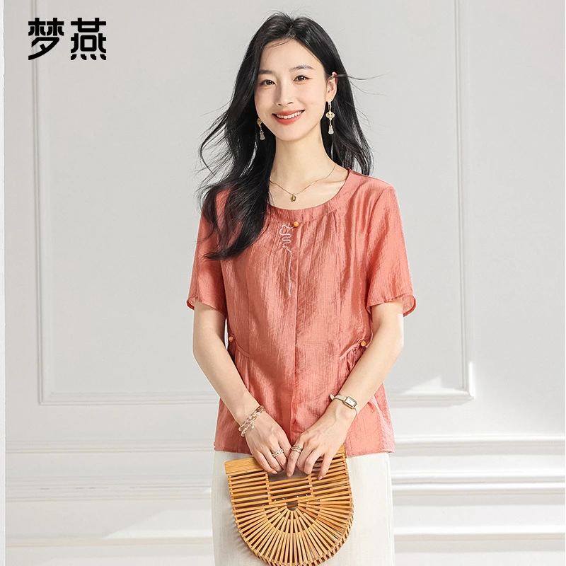 梦燕夏季女时尚百搭气质大方宽松休闲舒适简约显瘦衬衫BA03B5038
