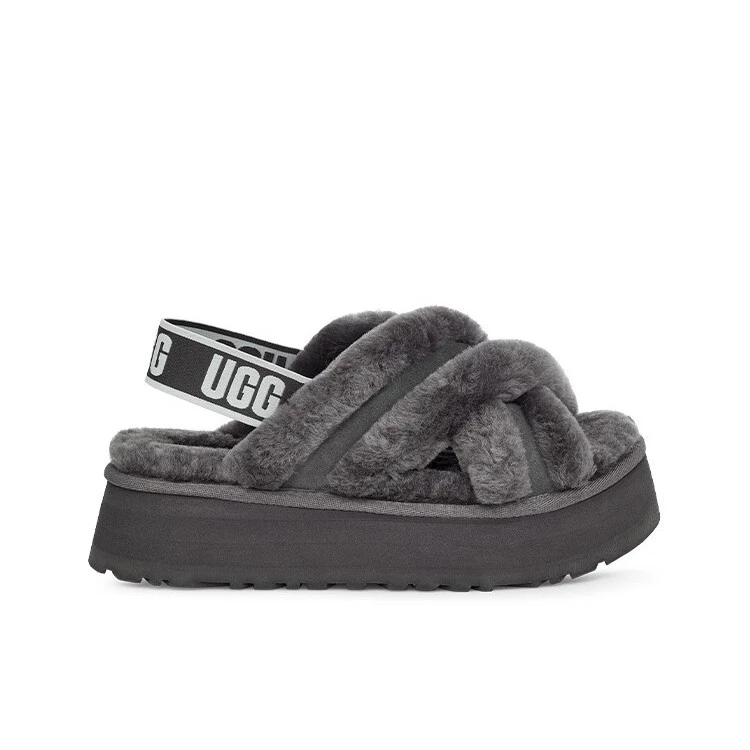 UGG夏季女士休闲时尚交叉厚底舒适弹力毛毛拖凉鞋 1121550