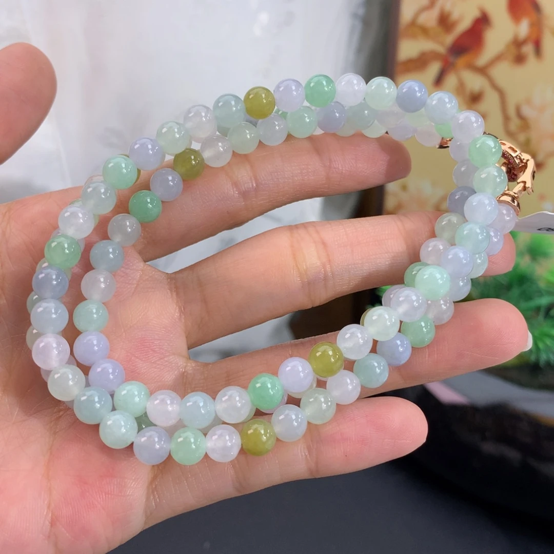 翡翠未镶嵌手串卡6胶润多宝项链