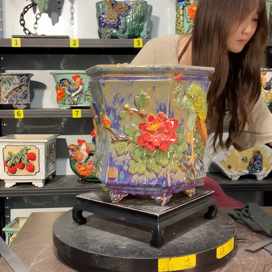理***朵高温烧制石湾盆花盆