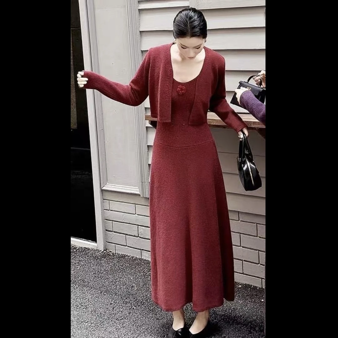 Rayhon韩版气质开衫短外套搭配吊带修身长裙女款