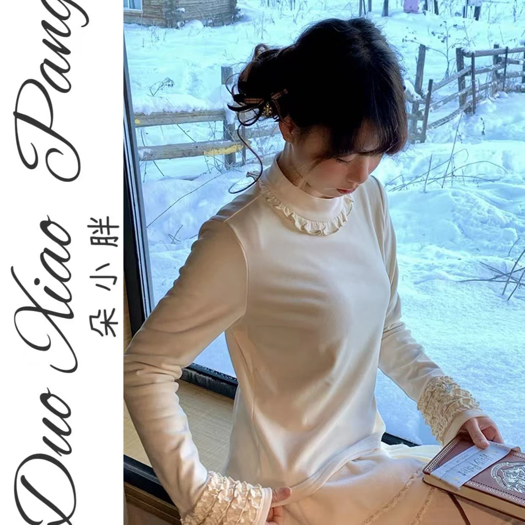 米色高领打底衫2025秋冬新款大码女长袖T超好看恤内搭上衣11201
