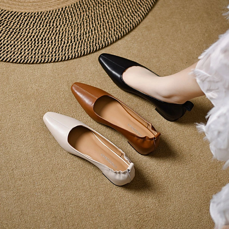 【REDYU】跟2CM，2025新款单鞋女复古裸靴春夏浅口时尚皮鞋软底软面