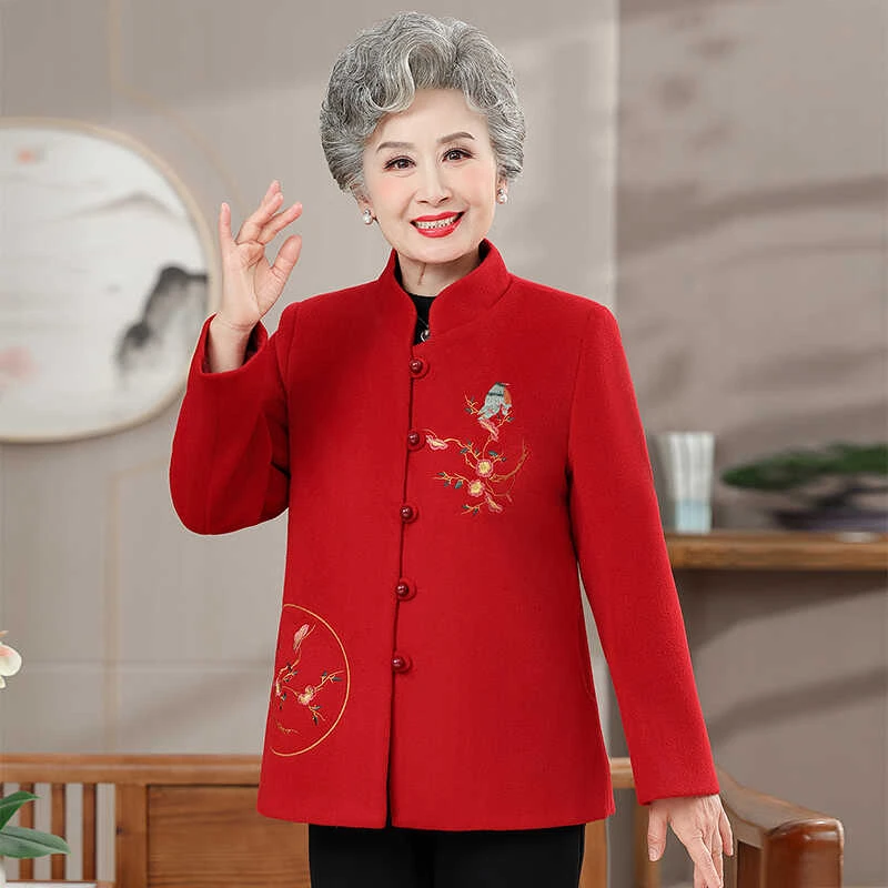 中老年人春秋外套女老太太衣服妈妈607080岁婚礼奶奶喜庆唐装上衣
