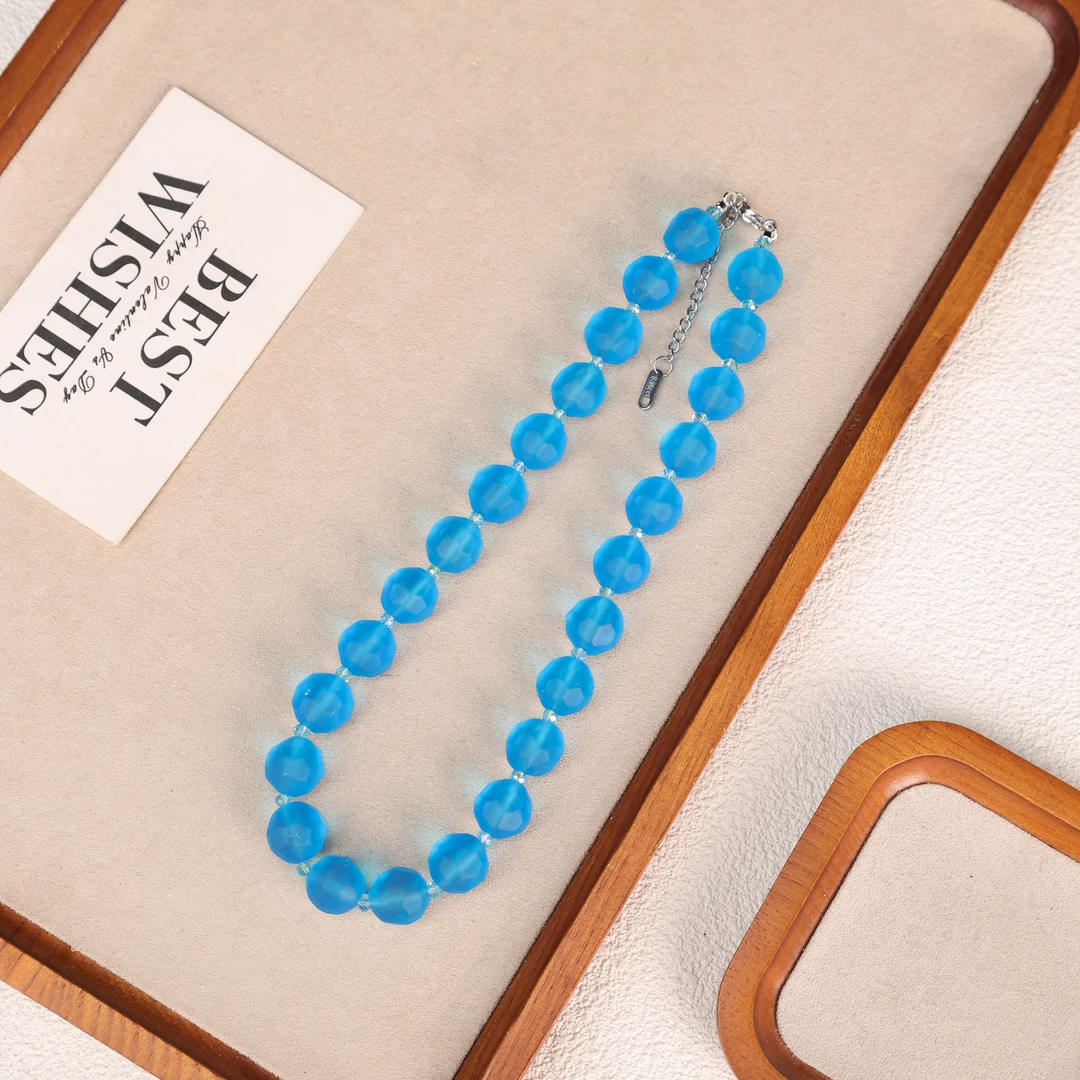 合金琉璃项链 LZ5203蓝色磨砂切面拒马河满串琉璃项链