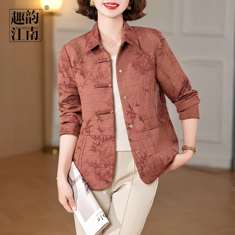 趣韵江南妈妈装春装休闲外套中老年女新中式改良印花宽松上衣