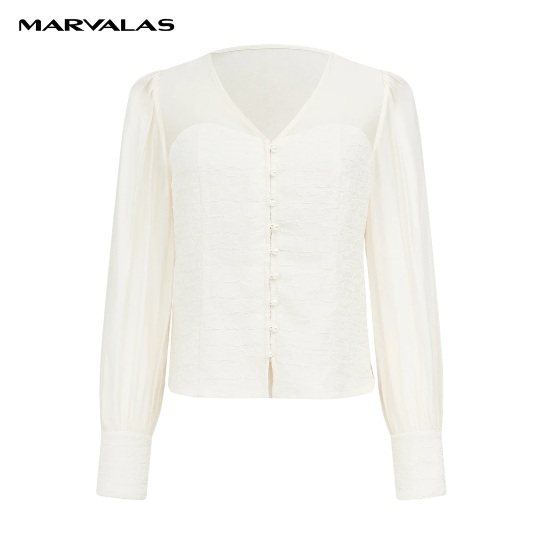 【羊羊专属】M314302457设计感雪纺衫V领气质长袖上衣