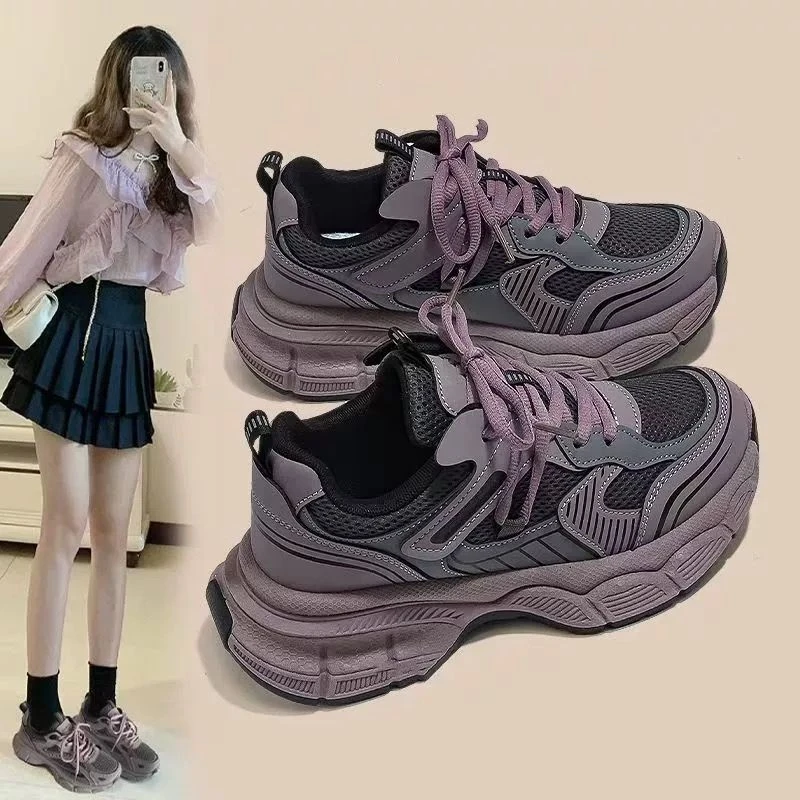韩版树莓紫老爹鞋女2025新款ins百搭学生校园厚底运动跑步休闲鞋
