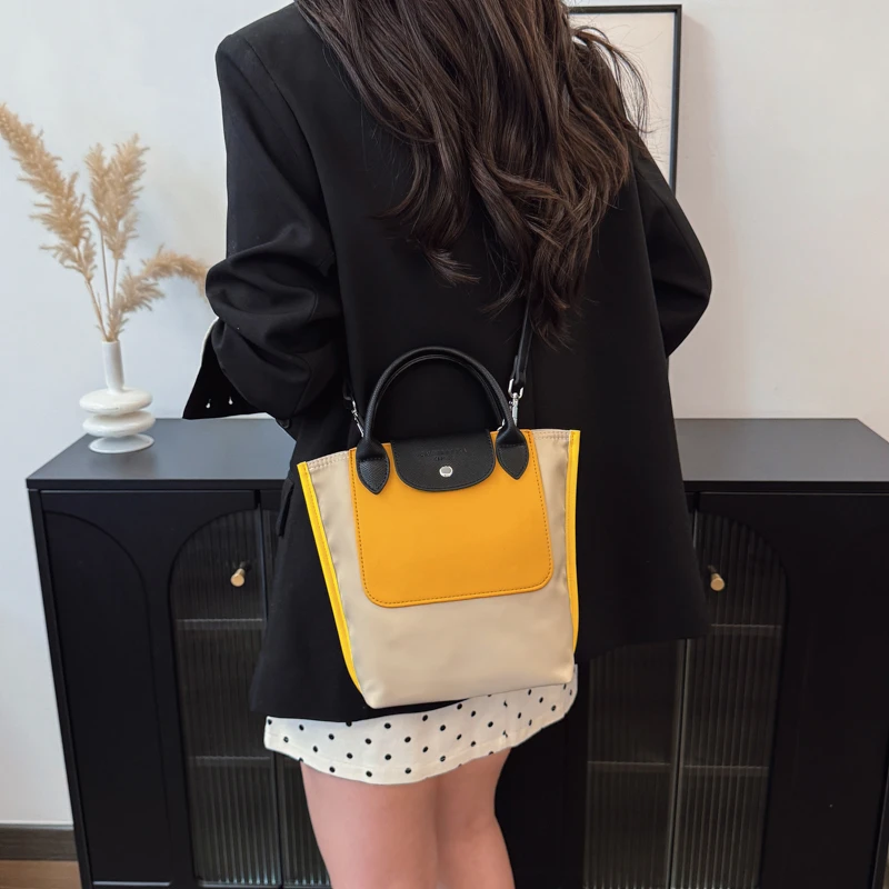 2025年春夏尼龙拼色托特包大容量单肩包高级质感时尚手提百搭女包
