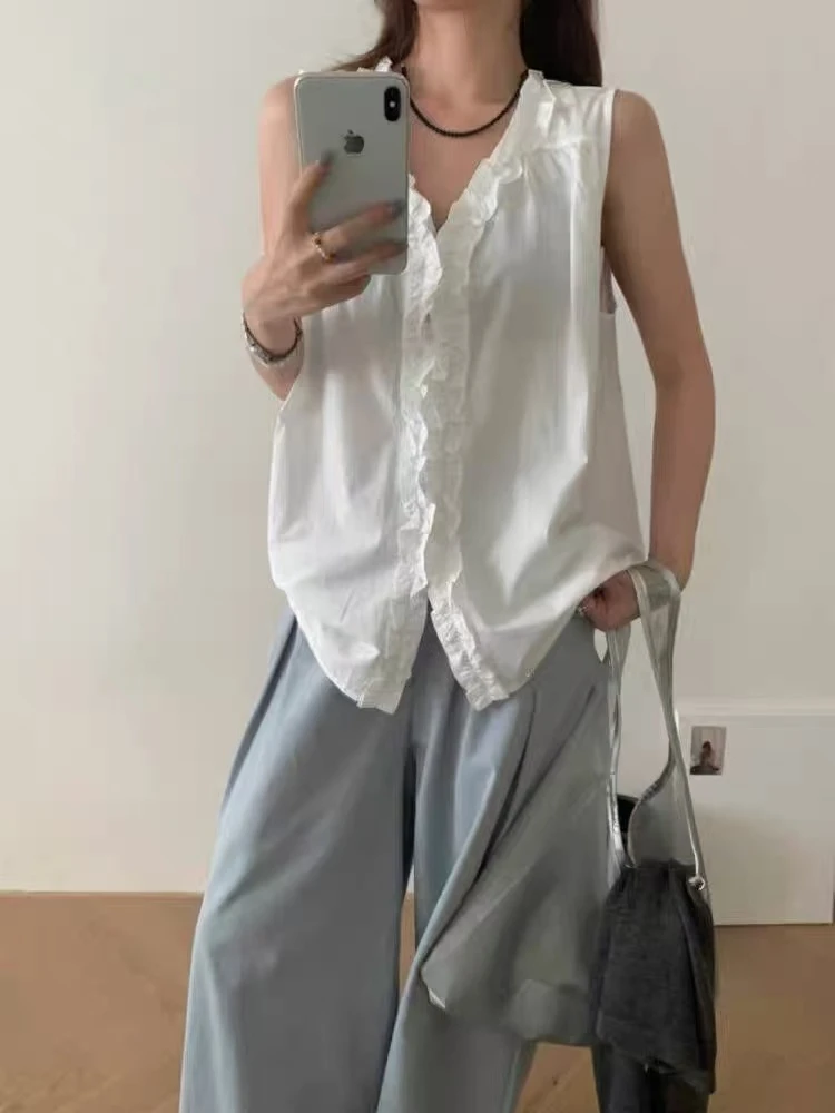 米满满-THE Bohe（125#）气质V领花边无袖上衣kc