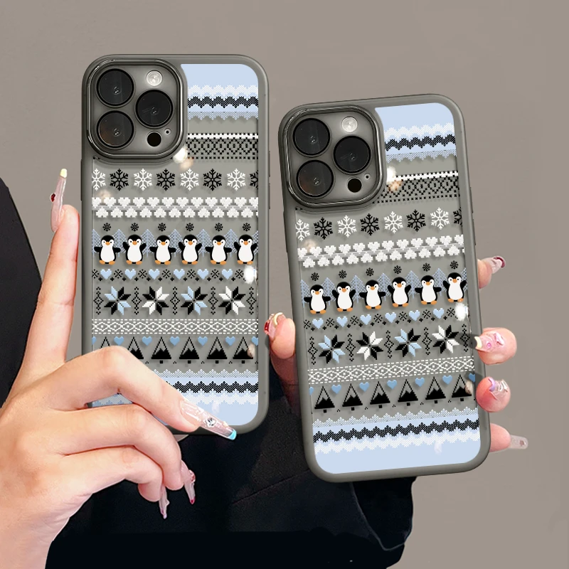 雪花小企鹅适用苹果17pro手机壳16PM金属镜框华为p70荣耀oppo小米