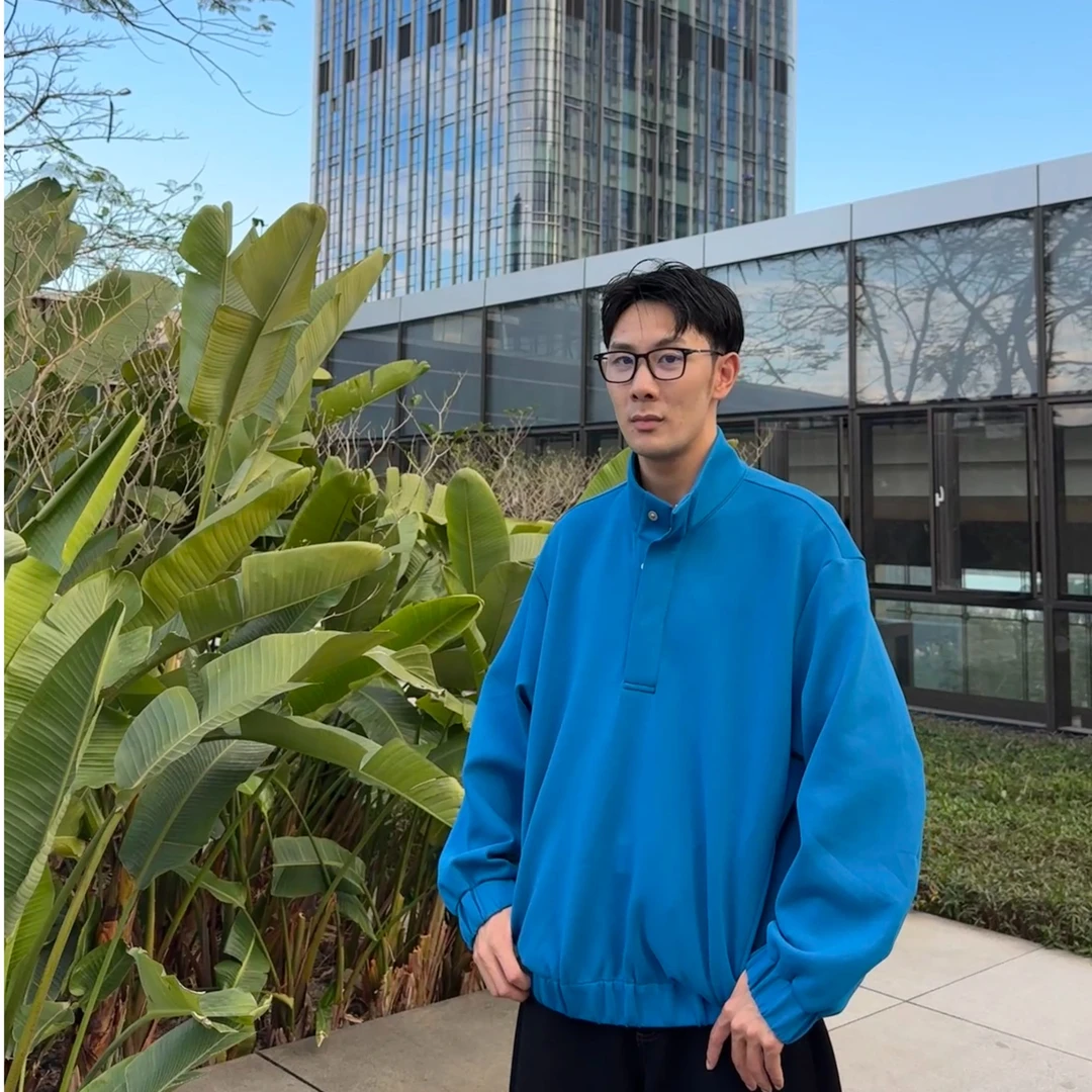 25春季“烟囱领”“磁吸铁扣”男士通勤风立领简约纯色高级宽松卫衣