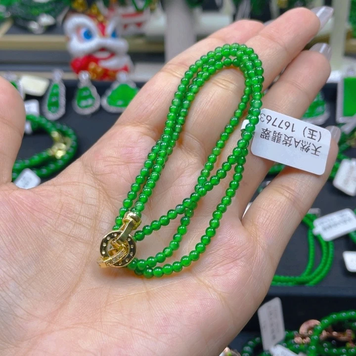 颈饰未镶嵌翡翠圆珠阳绿3